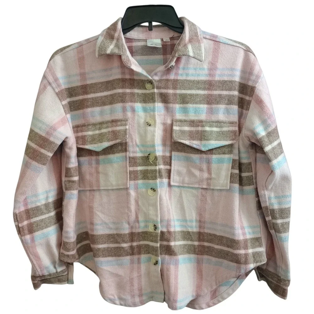 Barbie Pink Plaid Flannel Button Down Shirt Shacket Cozy Size Small - Picture 1 of 5